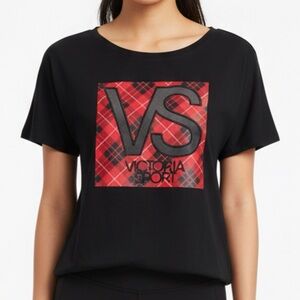 Victoria's Secret Black and Red Graphic‎ Short Sleeve Tee - Buffalo Plaid - 6050